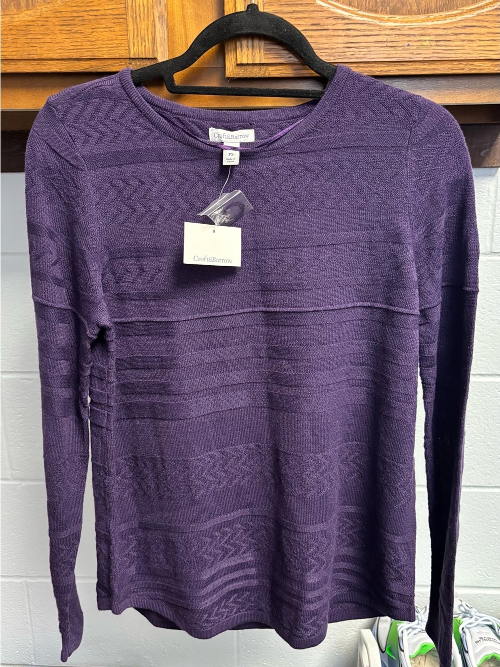 NWT - Croft & Barrow Textured Knit Long Sleeve Top 'Purple' - Size Petite Small
